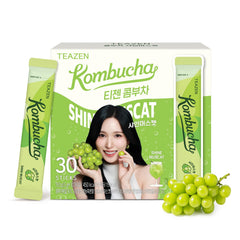 TEAZEN box front view showing Shine Muscat packets and compact packaging benefit portability