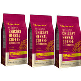 Teeccino front packaging showing three 11-ounce bags and label benefits