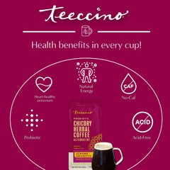 Teeccino almond amaretto latte with foam, ideal for creamy drinks