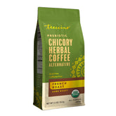 Teeccino front packaging showing 11 oz bag and bold roast benefit