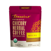 Teeccino jar front view showing label and instant mocha branding for quick brewing