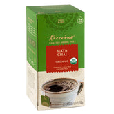 Teeccino front packaging showing tea bags and warm roasted chai appeal