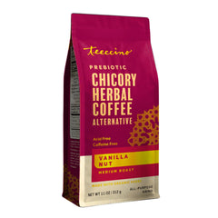 Teeccino front packaging showing Vanilla Nut 11 oz and product benefits