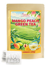 TeeLux front packaging showing mango peach tea and quantity, highlights freshness