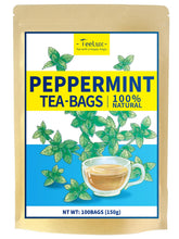 TeeLux front packaging displaying 100ct peppermint tea, clear ingredient focus and convenience