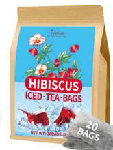 TeeLux front packaging showing 20 pitcher-size hibiscus tea bags and benefits