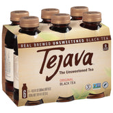 Tejava front packaging showing six bottles and bold black tea branding for convenience
