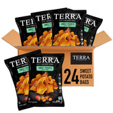 Terra front packaging showing single-serve no-salt chips and convenience