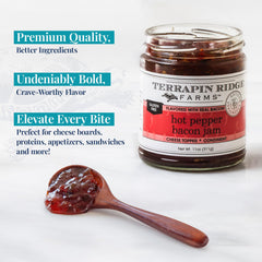terrapin ridge open jar texture showing glossy jam and visible bacon pieces for rich mouthfeel