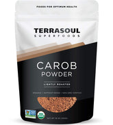 Terrasoul Superfoods front packaging showing organic carob powder for clear product ID and benefit