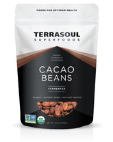 Terrasoul Superfoods front packaging showing organic Criollo cacao beans and product benefit