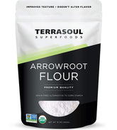Terrasoul Superfoods front package showing organic arrowroot, clear labeling and resealable bag benefit