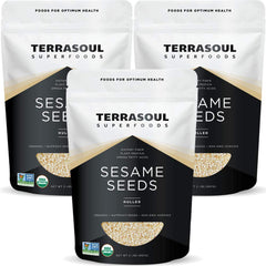 Terrasoul Superfoods front pack showing organic hulled sesame seeds and label benefits