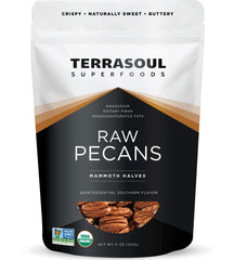 Terrasoul Superfoods front pouch showing organic pecans and label benefits