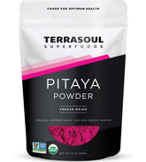 Terrasoul Superfoods pouch front view displaying vibrant pitaya powder and benefits