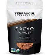 Terrasoul cacao front packaging showing two 1 lb pouches and product benefit