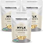 Terrasoul Superfoods front packaging showing organic cashew three-pack and convenience