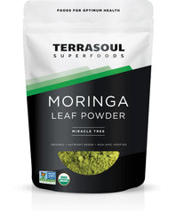 Terrasoul Superfoods front packaging showing organic moringa powder benefits