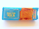 Tesco malted milk front packaging showing pack of biscuits and clear branding, perfect for pantry stocking