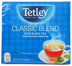 Tetley front packaging showing 100-count box and clear product benefit