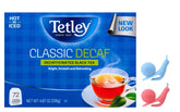 Tetley decaffeinated classic front packaging by Soko Smiles shows product and quantity