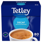 Tetley decaf front box showing 80ct and brand for convenient supply