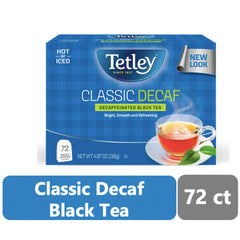 Tetley decaf teabag close-up revealing paper texture and consistent infusion quality