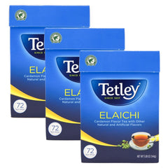Tetley Elaichi front packaging showing 72 tea bags and cardamom note for pantry convenience
