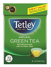 Tetley front packaging showing natural green tea and pack count, clear branding