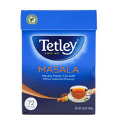 Tetley Masala front packaging showing brand and pack of tea bags, clear benefit: dependable flavor