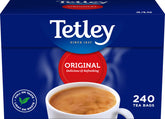 Tetley front box view showing 240 tea bags and brand convenience