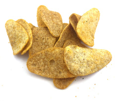 T.G.I. Friday's single chip detail emphasizing crunchy potato pieces and bite