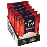 Thai Kitchen front packaging showing six 8.8 oz pouches, easy stocking benefit