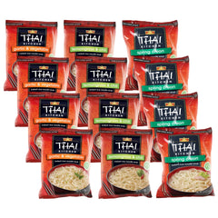 Thai Kitchen front packaging showing variety pack and flavors, clear product info benefit