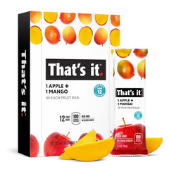 That's It. front packaging showing apple mango bars, convenient grab-and-go snack