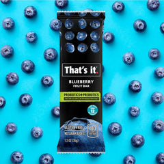That's it. blueberry nutrition label and ingredients view showing allergen-free and natural benefit