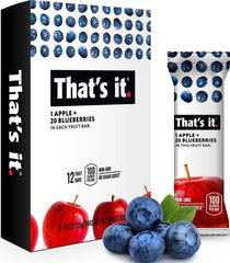 That’s it. front packaging showing blueberry flavor and simple ingredients benefit portability