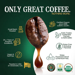 Brewed cup top view with crema showing The Bean deep-roast flavor appeal