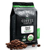 The Bean Coffee Company front packaging showing organic decaf and freshness benefit