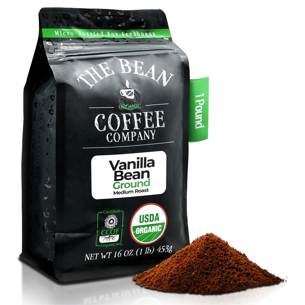 The Bean Coffee Company front packaging showing 16 oz bag and organic claim