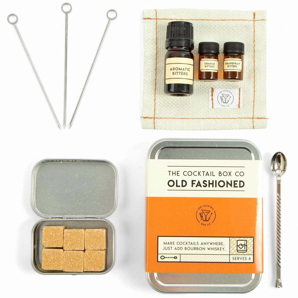 The Cocktail Box Co. front packaging showing compact travel-ready kit benefits