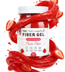 The Fiber Gel front jar strawberry showing label and benefits