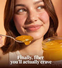 The Fiber Gel open jar with spoon scooping gel highlighting ease of use