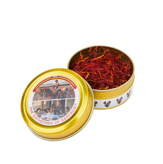The Gathering of Saffron front packaging showing premium 2g jar and seal, assures quality
