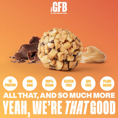 The GFB close-up texture reveals chewy dark chocolate and peanut pieces for taste