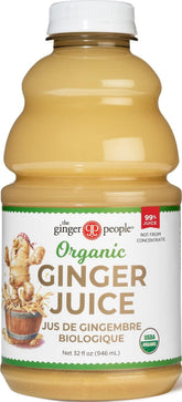 The Ginger People front label showing 32 fl oz bottle and organic badge for clarity