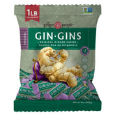 The Ginger People GIN GINS front packaging shows 1 lb bag and clear branding for convenience