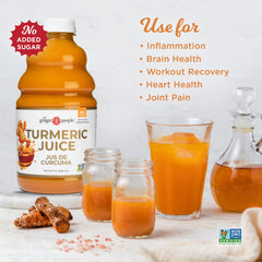 The Ginger People pouring turmeric juice into a glass for quick daily shots
