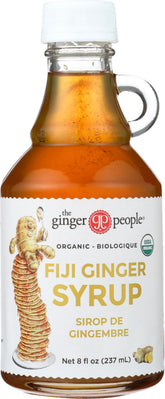 The Ginger People front bottle showing label and organic syrup benefit
