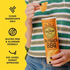 The Good Crisp Company side label with allergen-free and gluten-free certifications visible